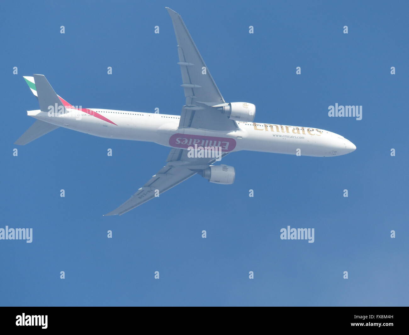 Emirates flight during landing preparation Stock Photo Alamy