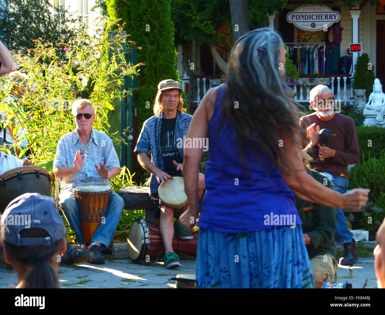 Woodstock NY hippies dance at Village Green on Sunday afternoon Stock