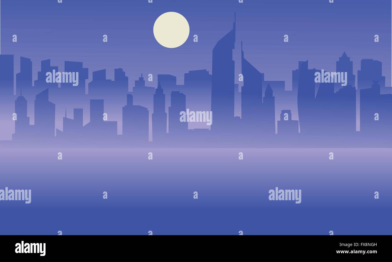 Silhouette of Dubai city with moon Stock Vector