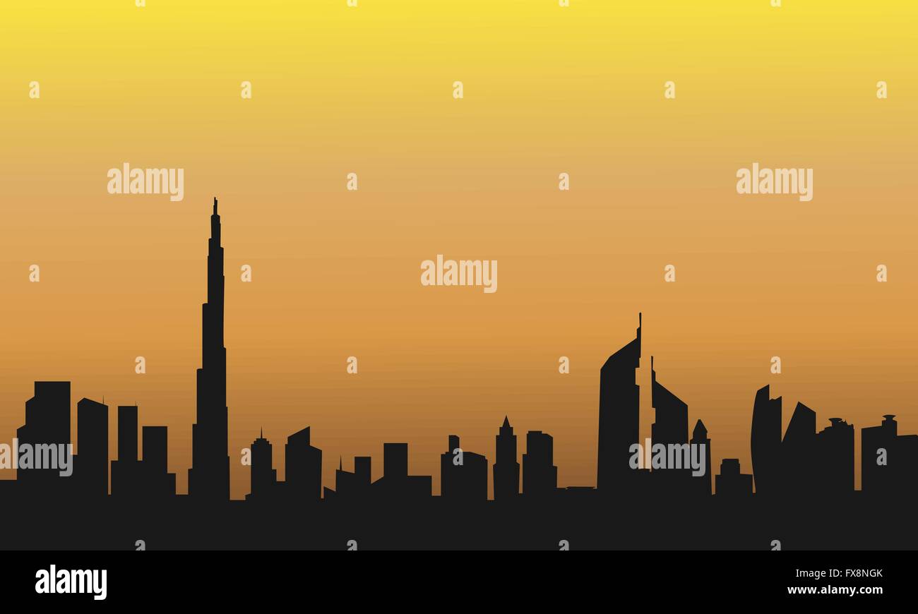 Dubai at the sunrise of silhouette Stock Vector