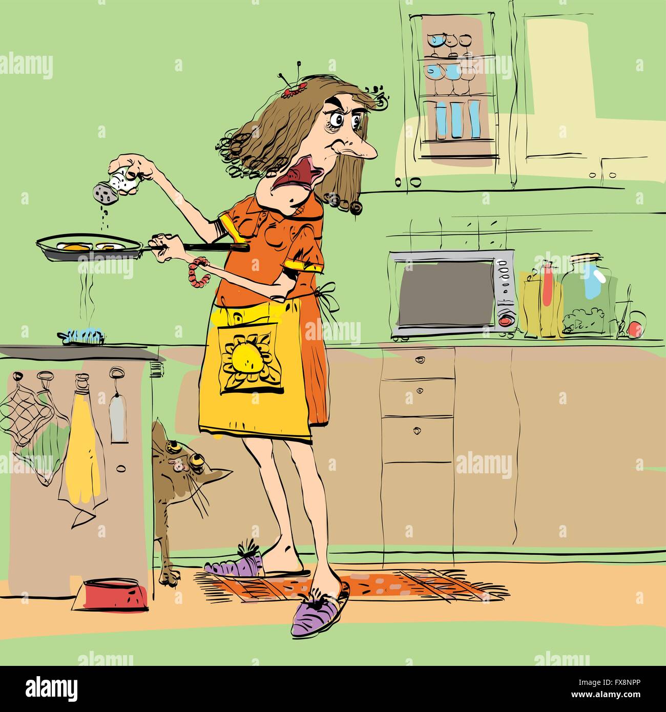 Выглядишь уставшей. Карикатуры на женщин. Уставшая женщина на кухне. Женщина на кухне карикатура. Уставшая хозяйка на кухне.