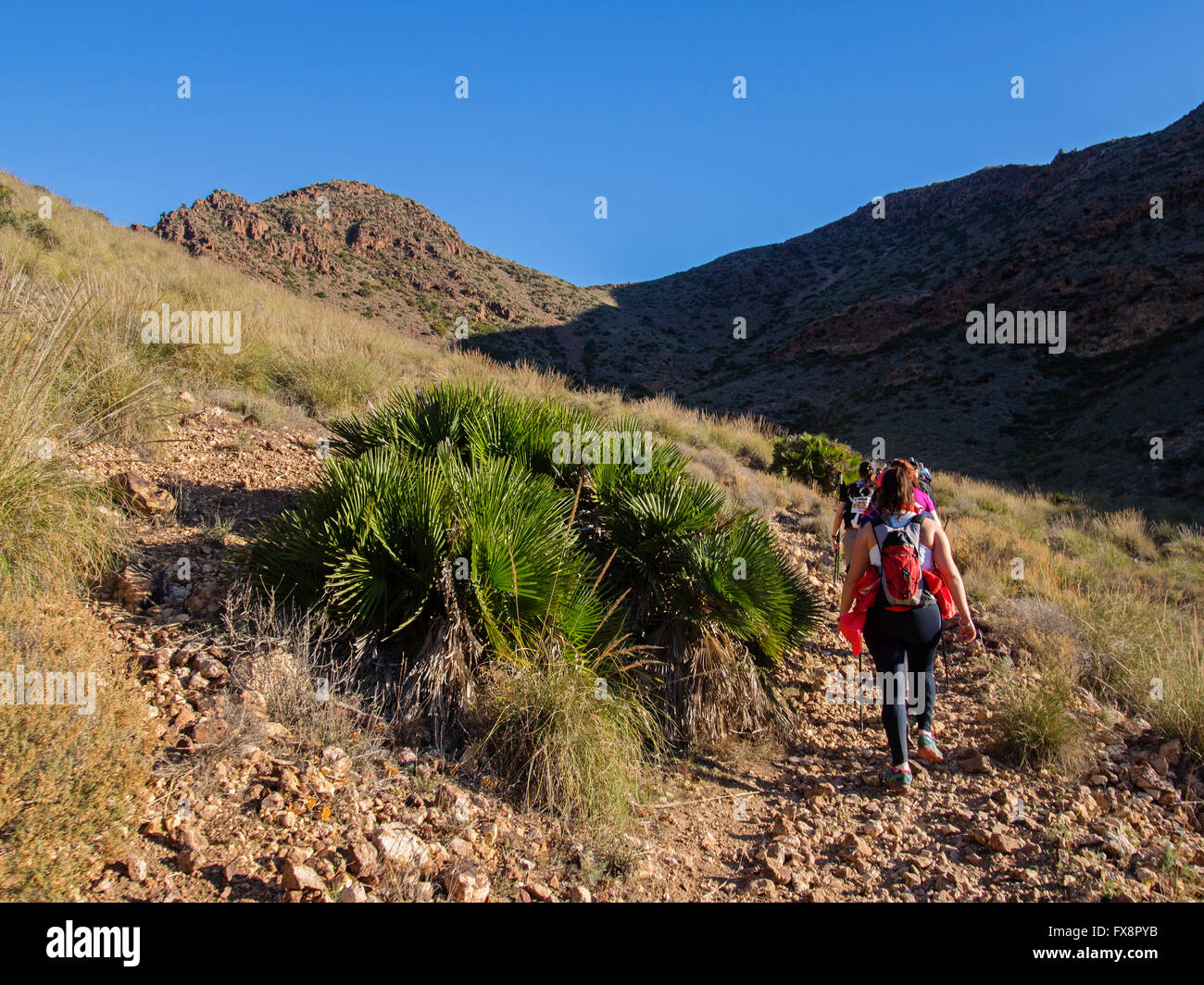Trekking competition at San José Cabo de Gata Nijar, Natural Park Biosphere Reserve. Almeria province, Andalusia, Spain Europe Stock Photo