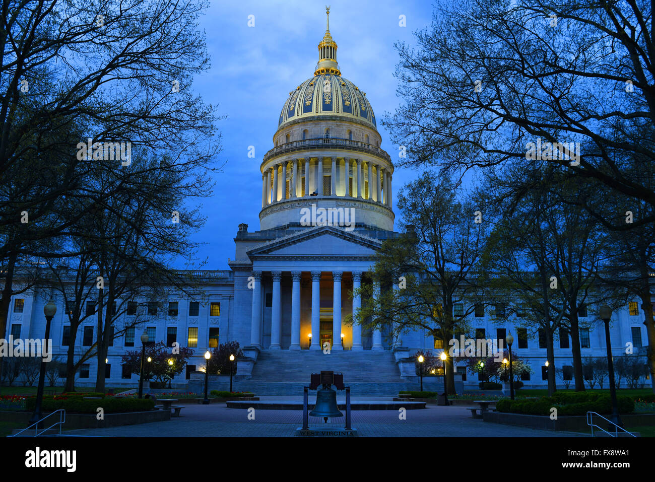 USA West Virginia WV Charleston state capitol building dome at night evening dusk Stock Photo