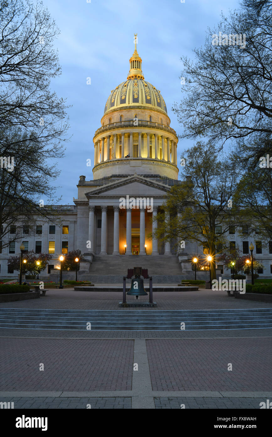 USA West Virginia WV Charleston state capitol building dome at night evening dusk Stock Photo