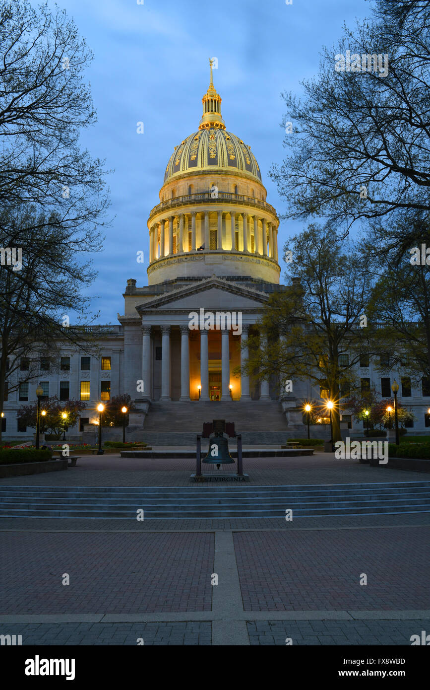 USA West Virginia WV Charleston state capitol building dome at night evening dusk Stock Photo