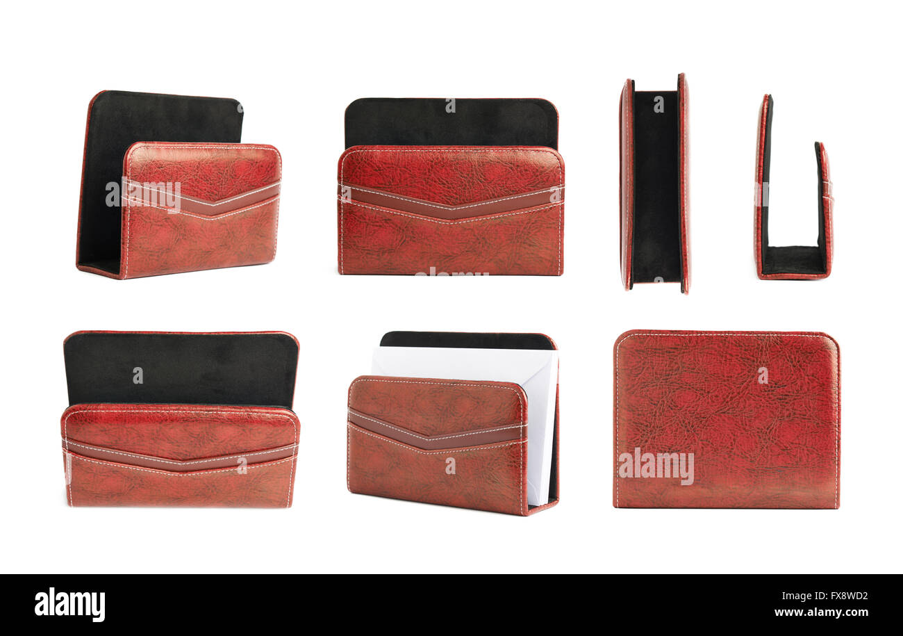 Red leather envelope holder isolated Stock Photo Alamy