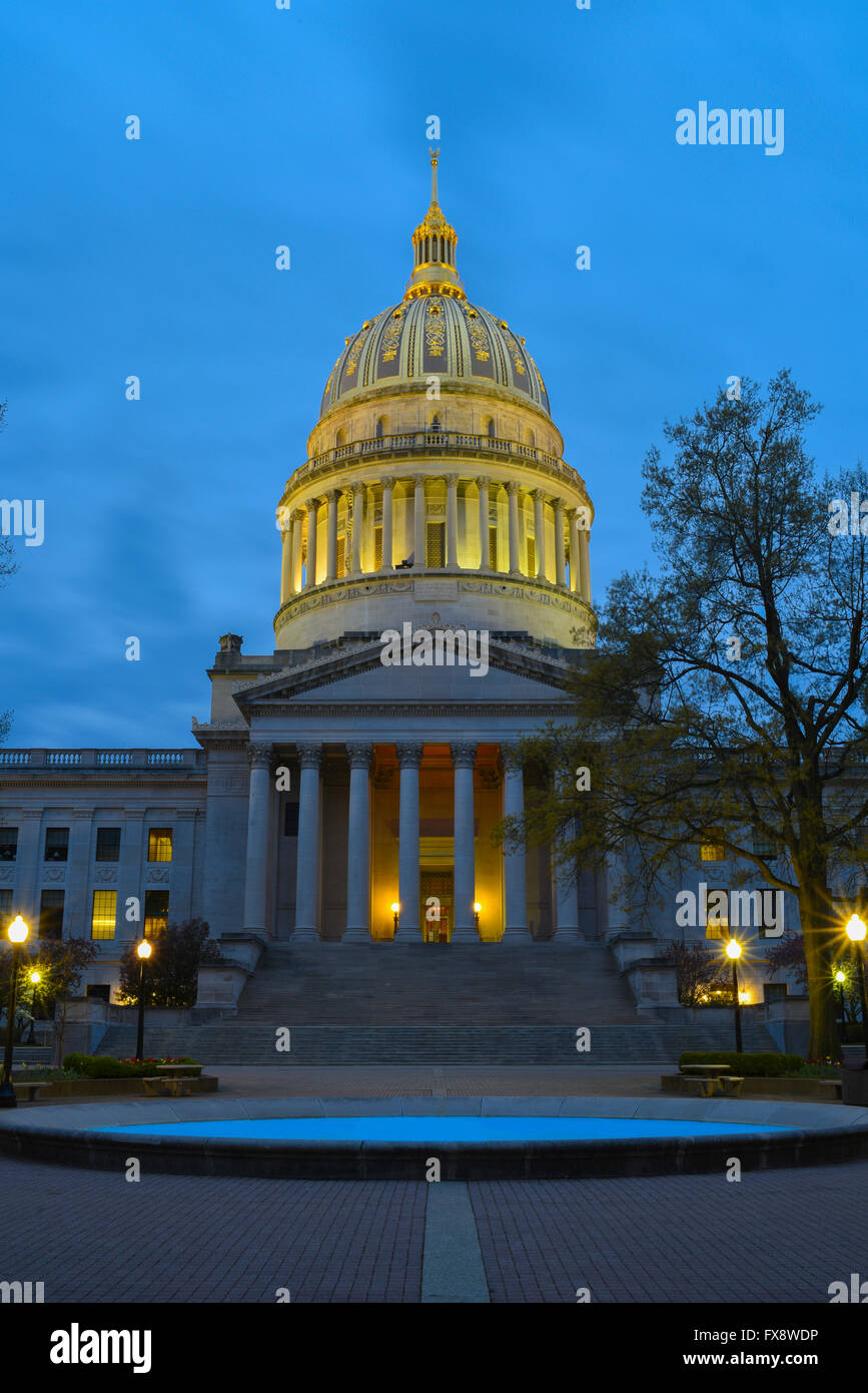 USA West Virginia WV Charleston state capitol building dome at night evening dusk Stock Photo