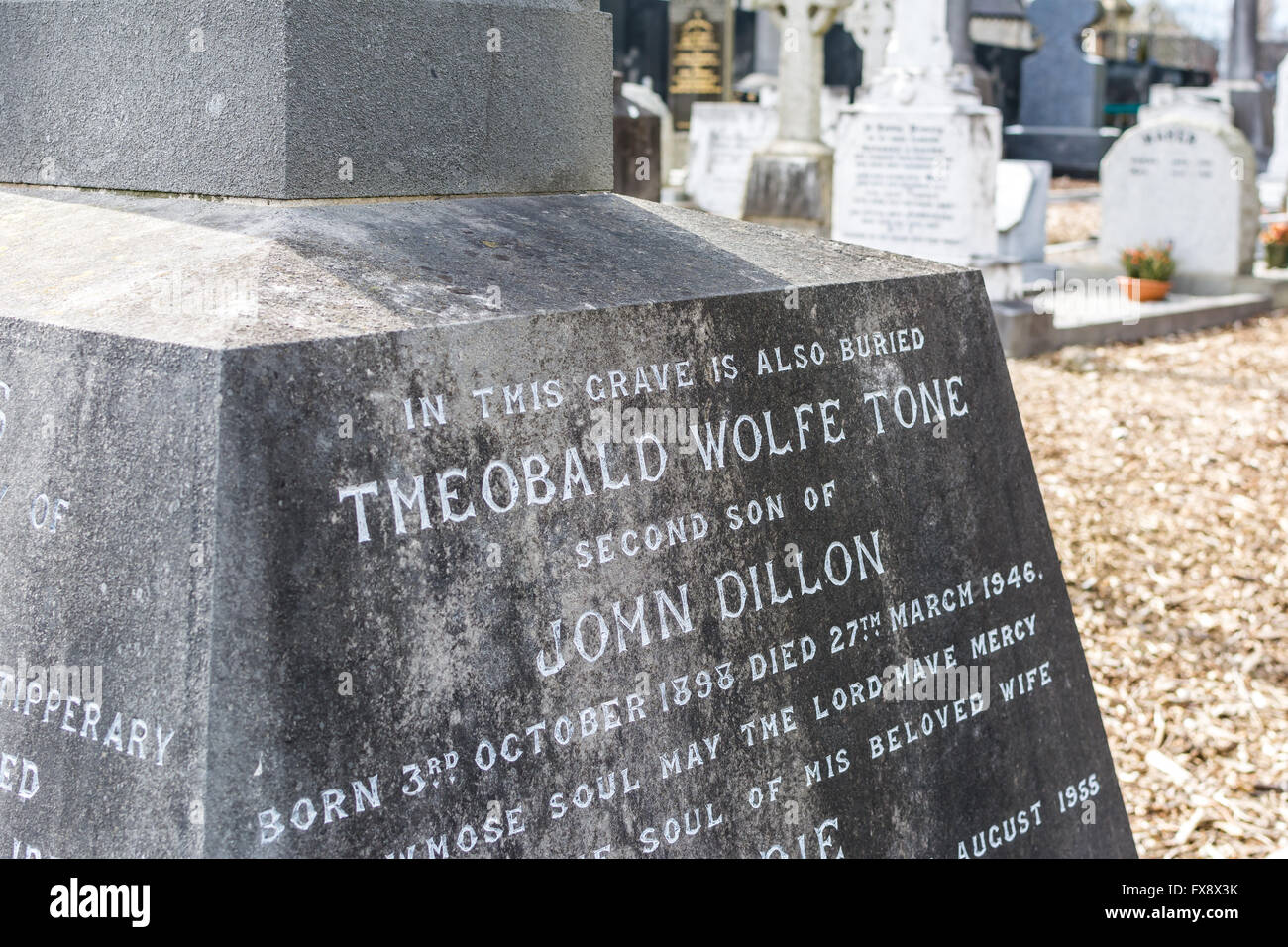 The grave of Theobald Wolfe Tone in Glasnevin cemetery, Dublin. Stock Photo