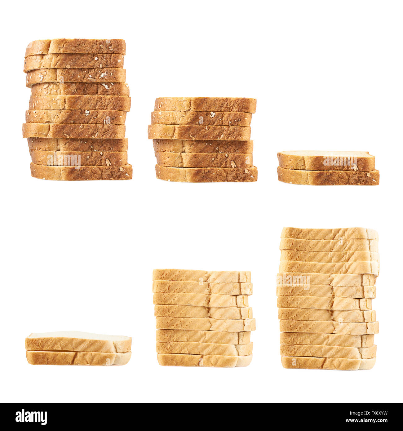 Three piles of toast bread slices Stock Photo Alamy