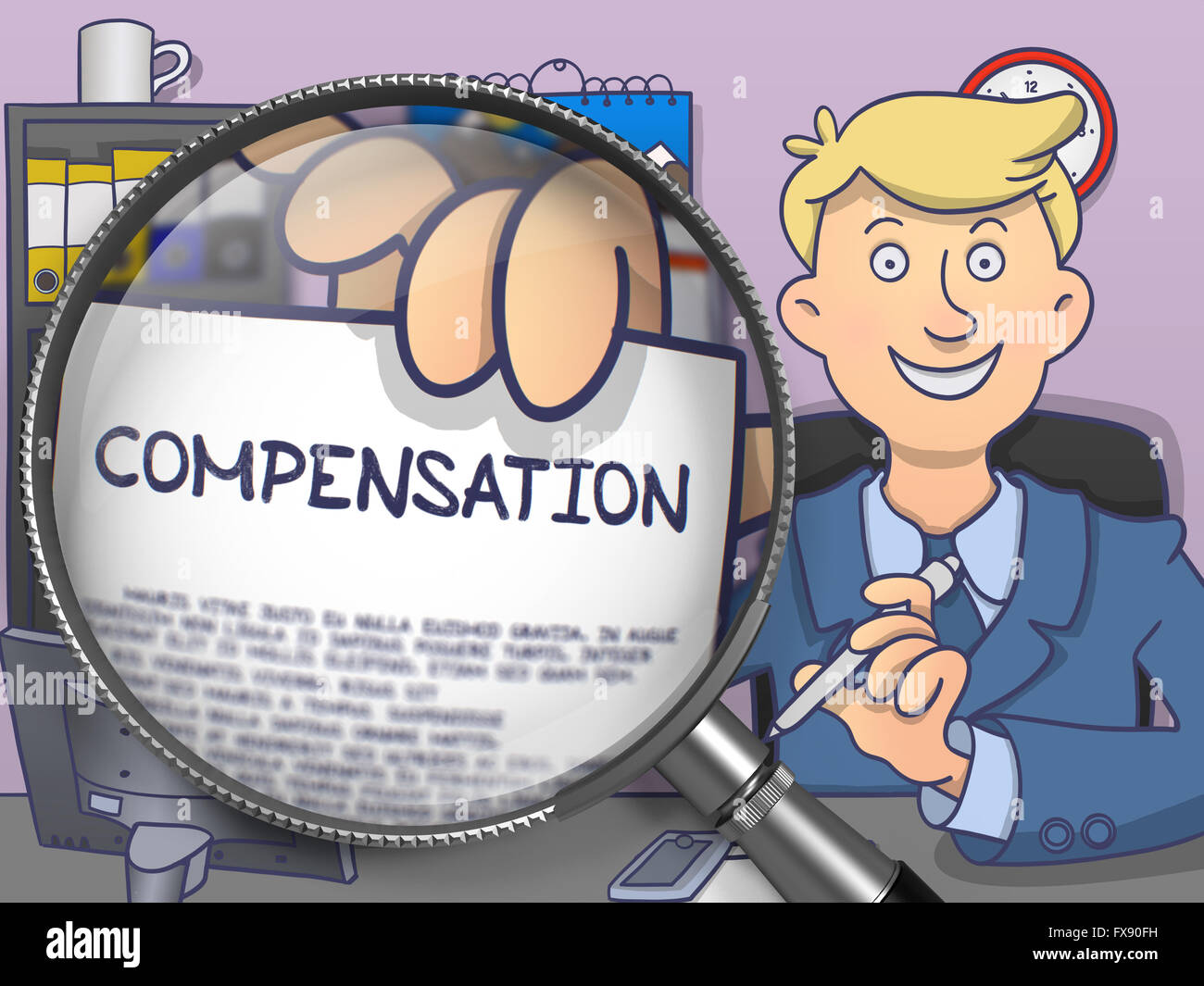Compensation through Magnifying Glass. Doodle Concept. Stock Photo