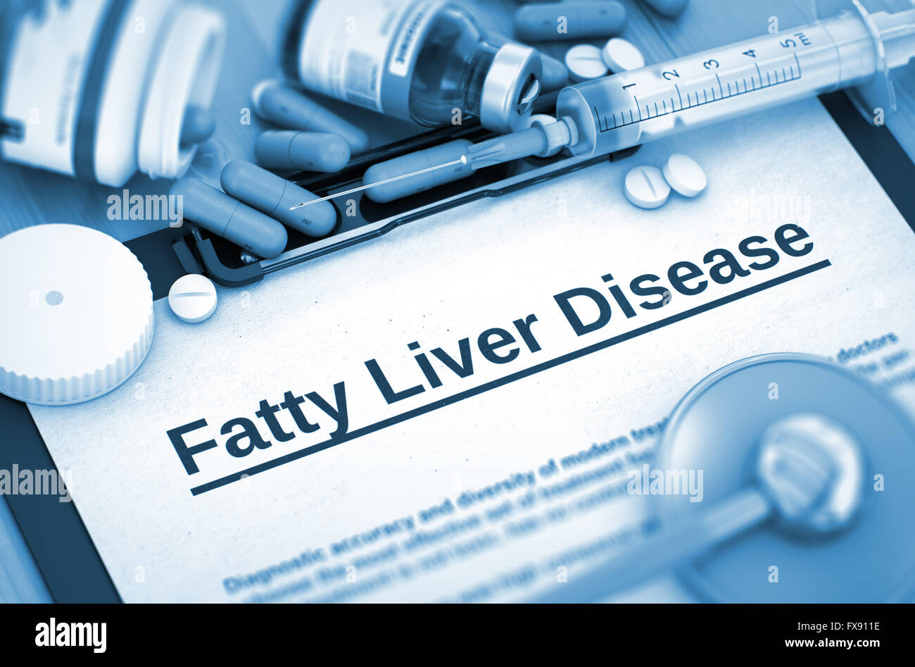 Fatty Liver Disease Diagnosis. Medical Concept. 3D. Stock Photo
