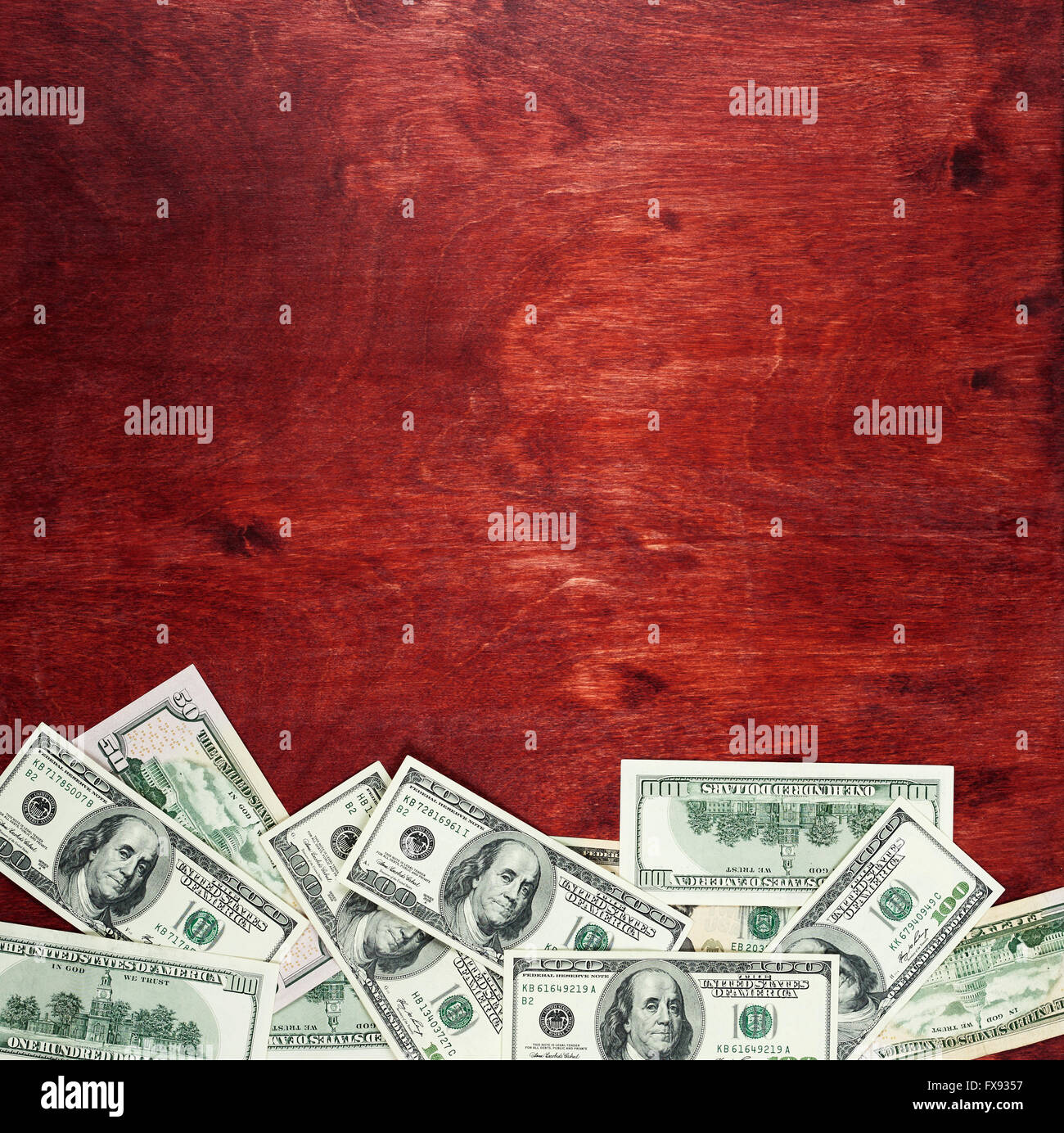Money dollar currency on wood dark red background, business concept ...