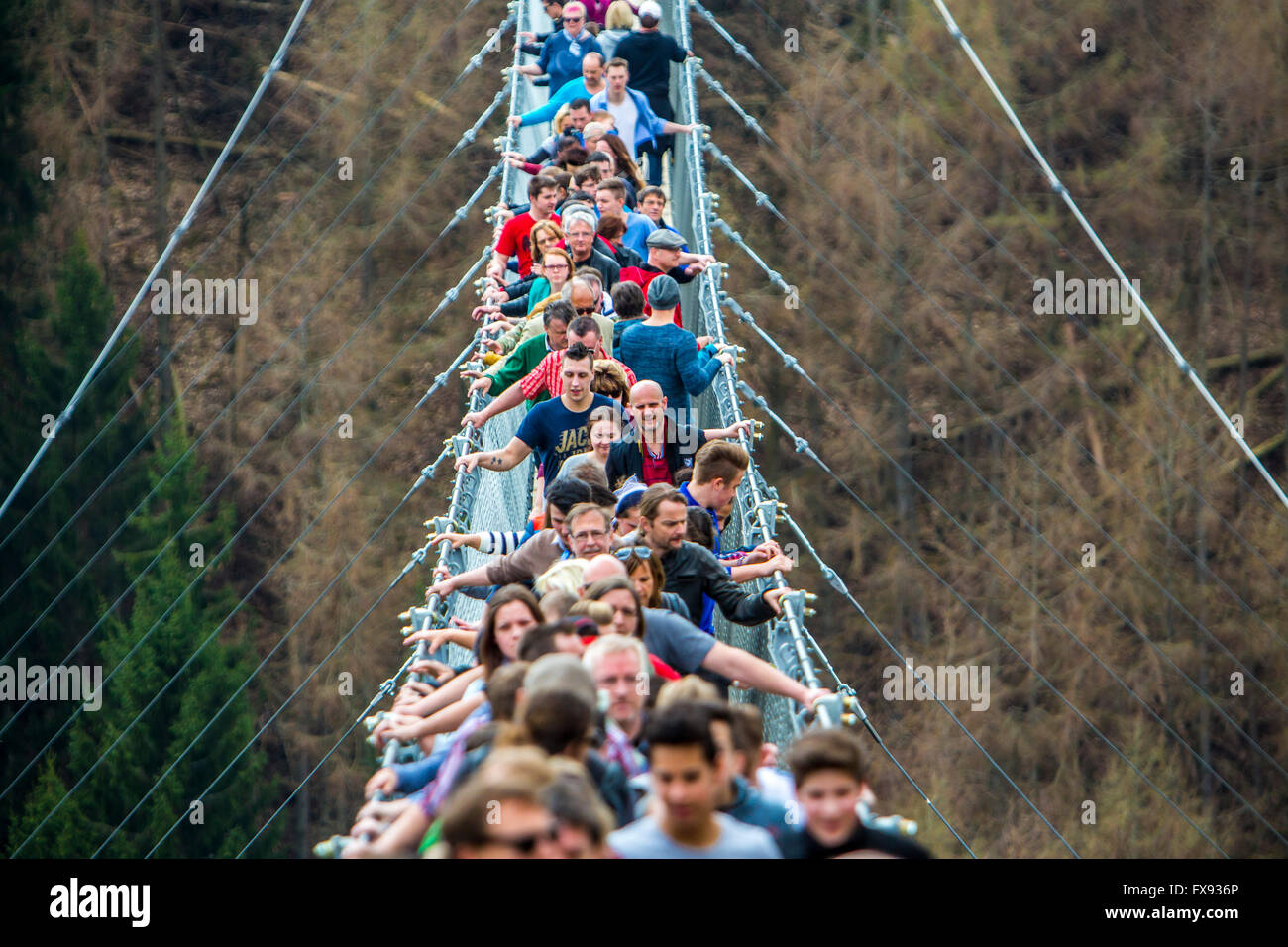Suspension bridge Geierlay, between villages Mörsdorf and Sosberg, 360 ...