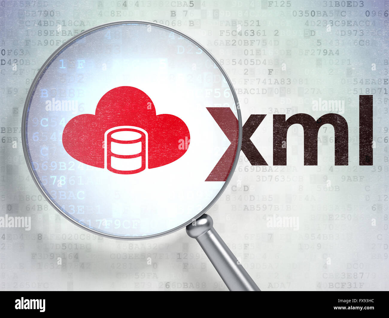 Programming concept: Database With Cloud and Xml with optical glass Stock Photo