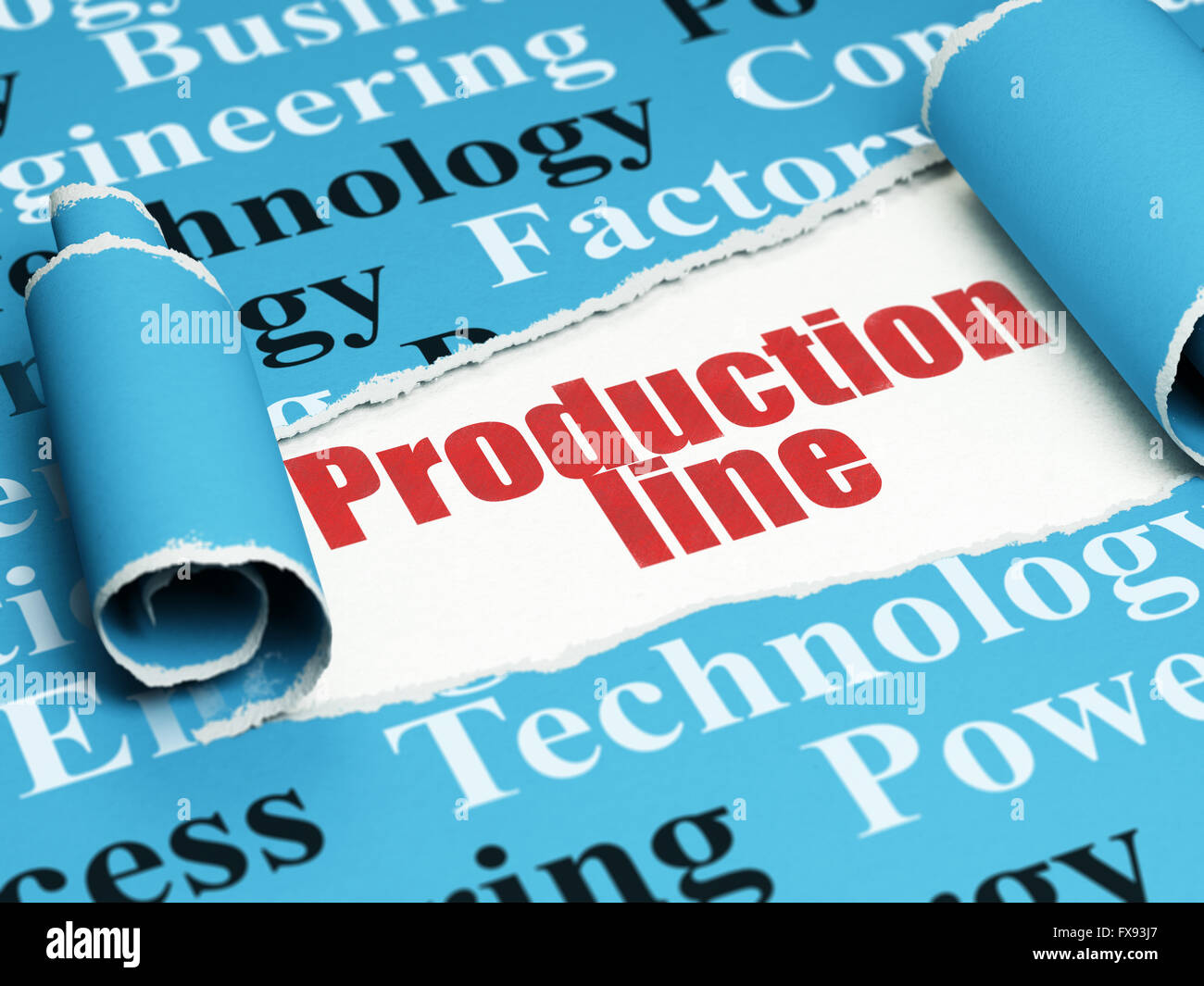 Industry concept: red text Production Line under the piece of torn ...