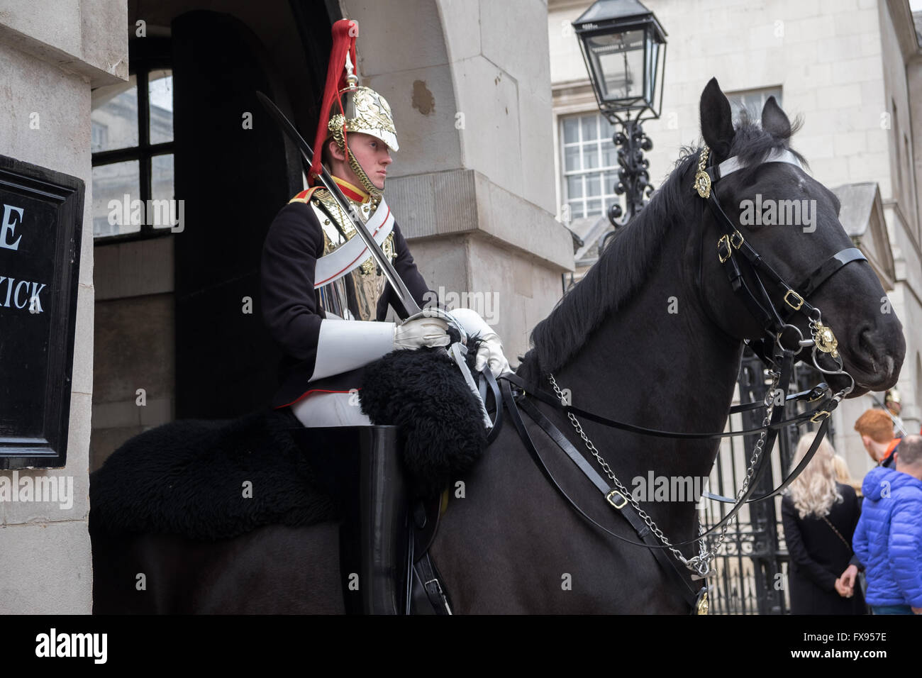British soldier of the Blues and Royals regiment mounted on horseback Stock Photo