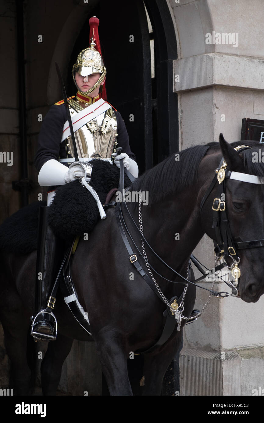 British soldier of the Blues and Royals regiment mounted on horseback Stock Photo