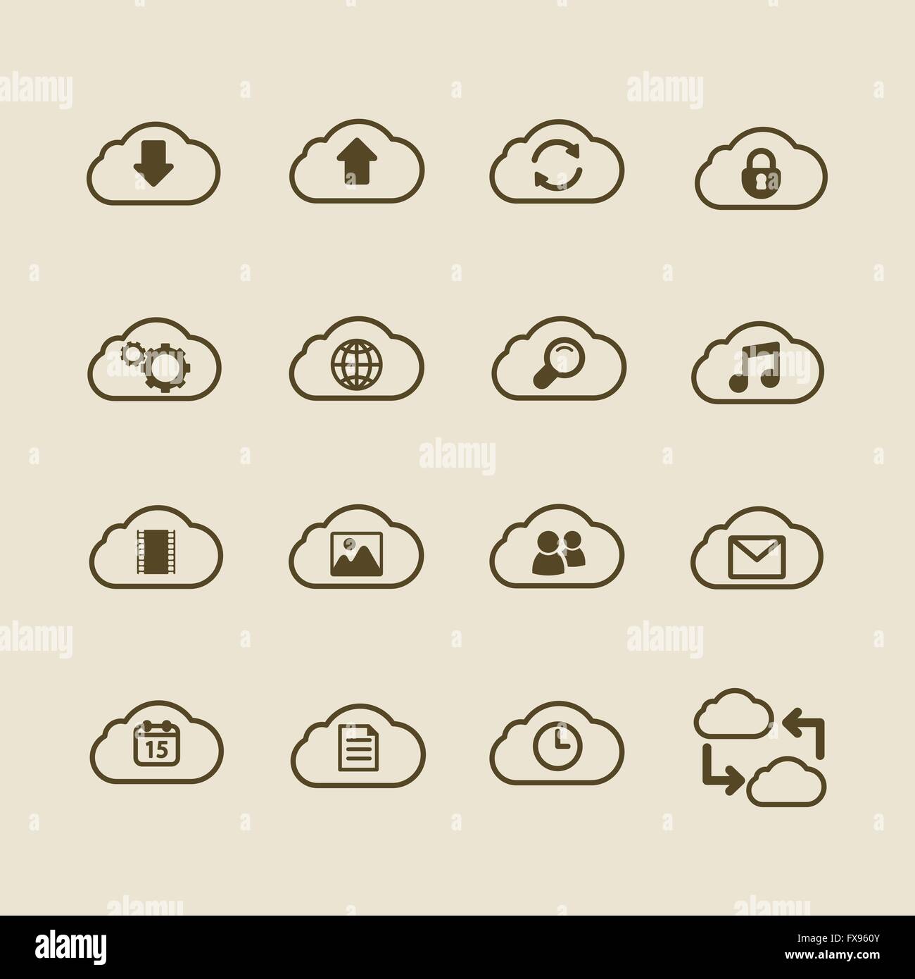 Generic cloud computing iconset, contour flat Stock Vector Image & Art ...