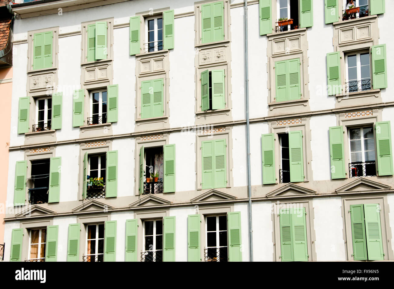 Green Window Shutters - Lausanne - Switzerland Stock Photo