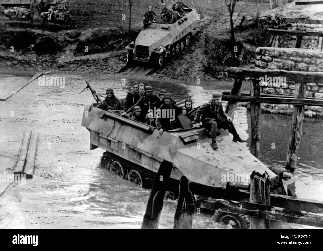 The Nazi propaganda picture shows soldiers of the German Wehrmacht fighting partisans in Yugoslavia in an armoured personnel carrier. The photo was taken in April 1944. Fotoarchiv für Zeitgeschichtee - NO WIRE SERVICE - Stock Photo