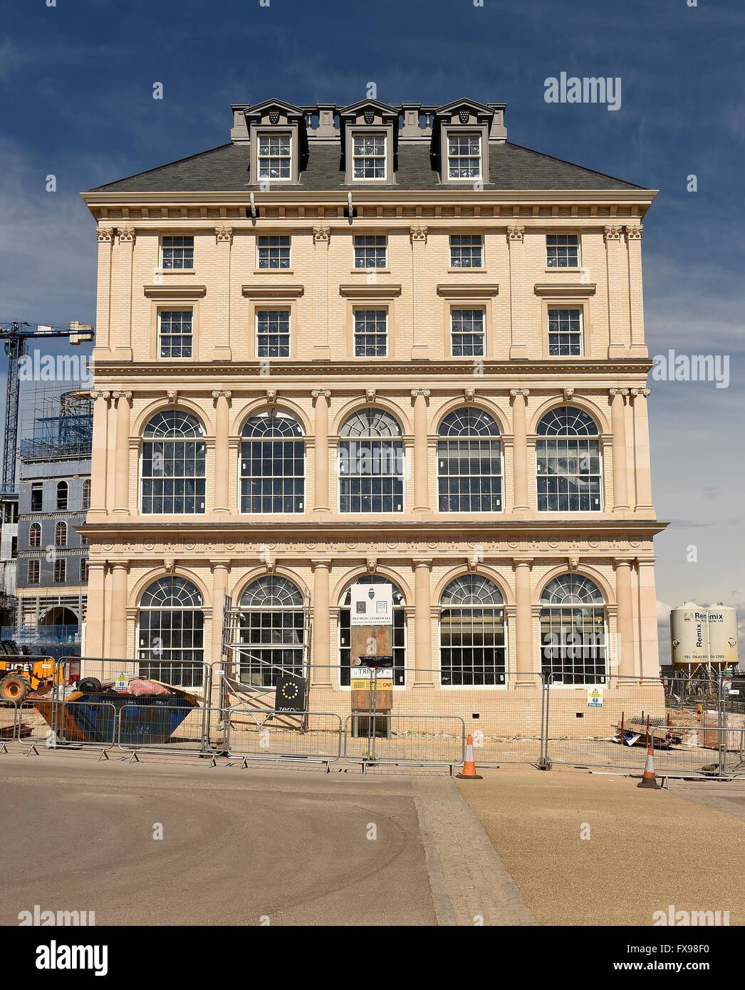 Poundbury, Dorset, UK. Pub, hotel and restaurant that will be named after the Duchess of Cornwall at "Queen Mother Square" Stock Photo