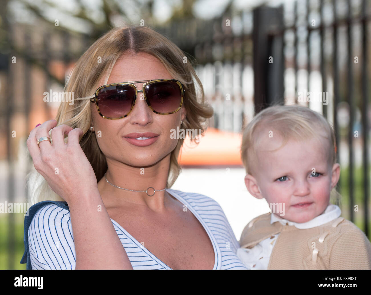 Brentwood, Essex, UK. 12th April, 2016.,  Billie Faiers and Nelly at the relaunch of Amy Child's beauty salon in Brentwood, Essex Credit:  Ian Davidson/Alamy Live News Stock Photo