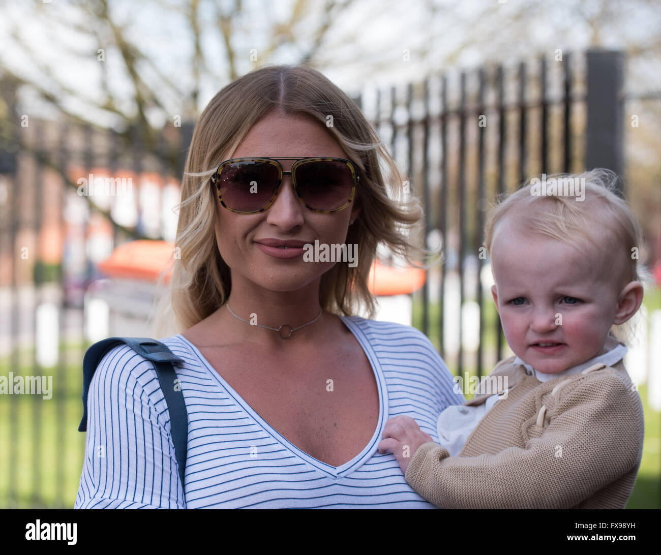 Brentwood, Essex, UK. 12th April, 2016.,  Billie Faiers and Nelly at the relaunch of Amy Child's beauty salon in Brentwood, Essex Credit:  Ian Davidson/Alamy Live News Stock Photo