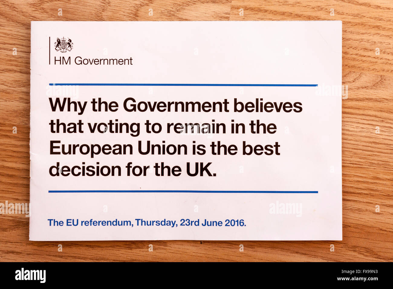 UK Government leaflet on European Union membership vote. Stock Photo