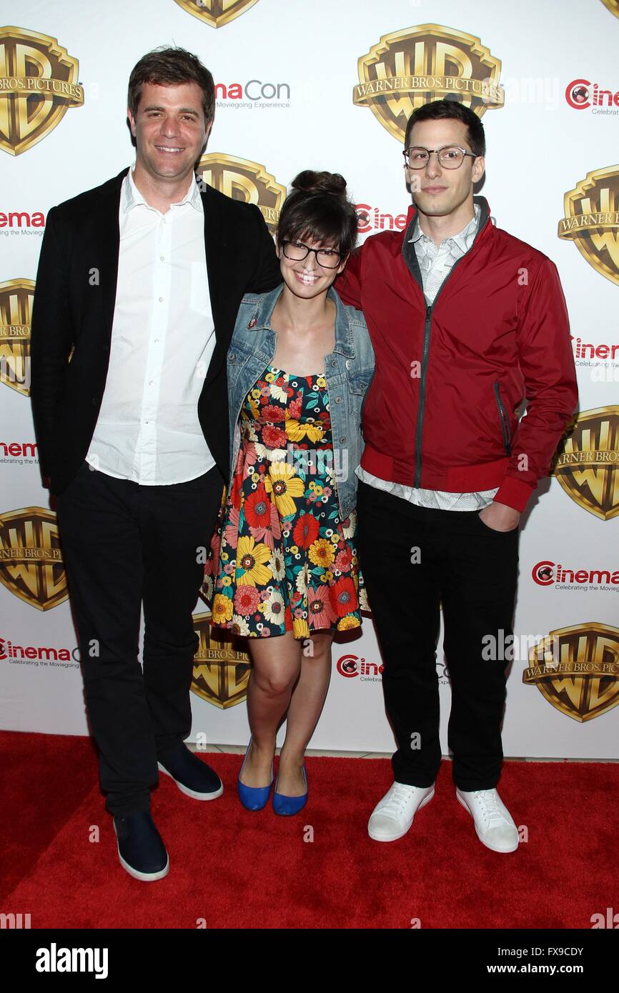 Las Vegas, NV, USA. 12th Apr, 2016. Nicholas Stoller (Director), Katie Crown, Andy Sandberg in attendance for Warners Bros. CinemaCon 2016 Event, Caesars Palace, Las Vegas, NV April 12, 2016. Credit:  James Atoa/Everett Collection/Alamy Live News Stock Photo