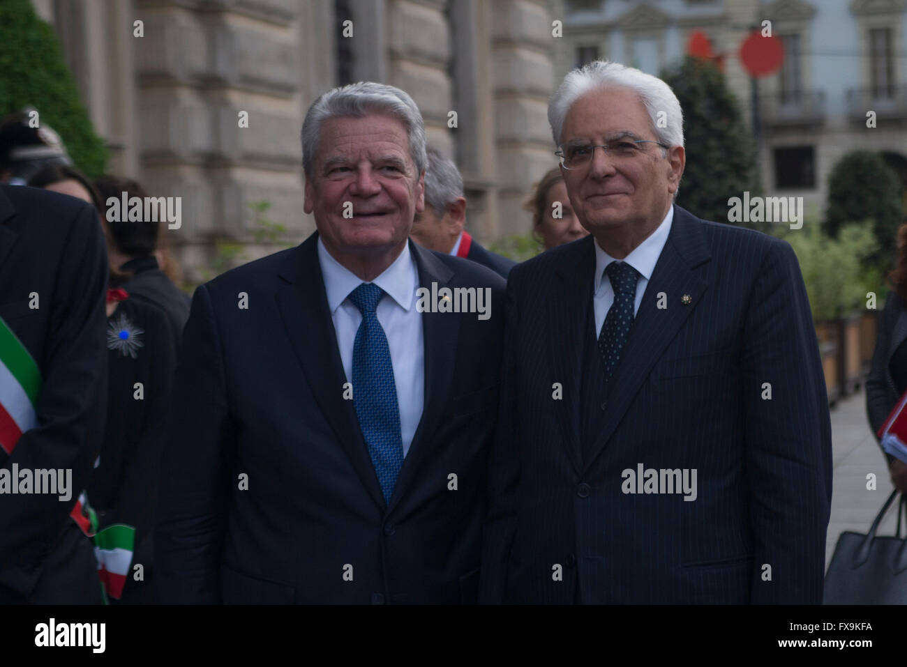 Turin, Italy. 13th April, 2016. The Italian President Sergio Mattarella (R) and German President Joachim Gauck (L) during at  the Second Edition of Italian-German High Level Dialogue at the Teatro Regio on April 13, 2016  in Turin, Italy Credit:  Stefano Guidi/Alamy Live News Stock Photo