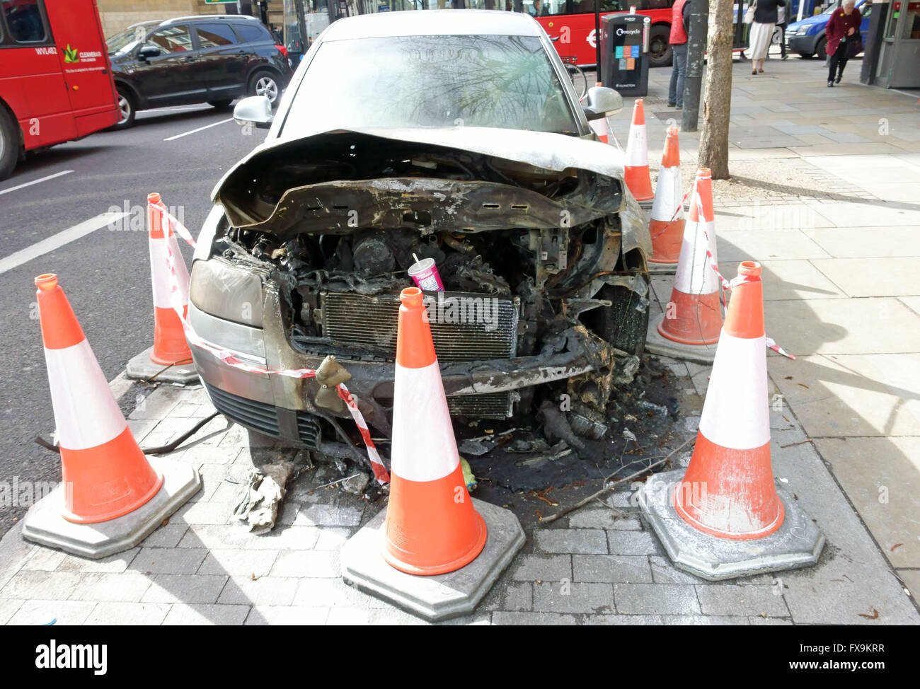 Burned out car on roadside is Islington, London Stock Photo