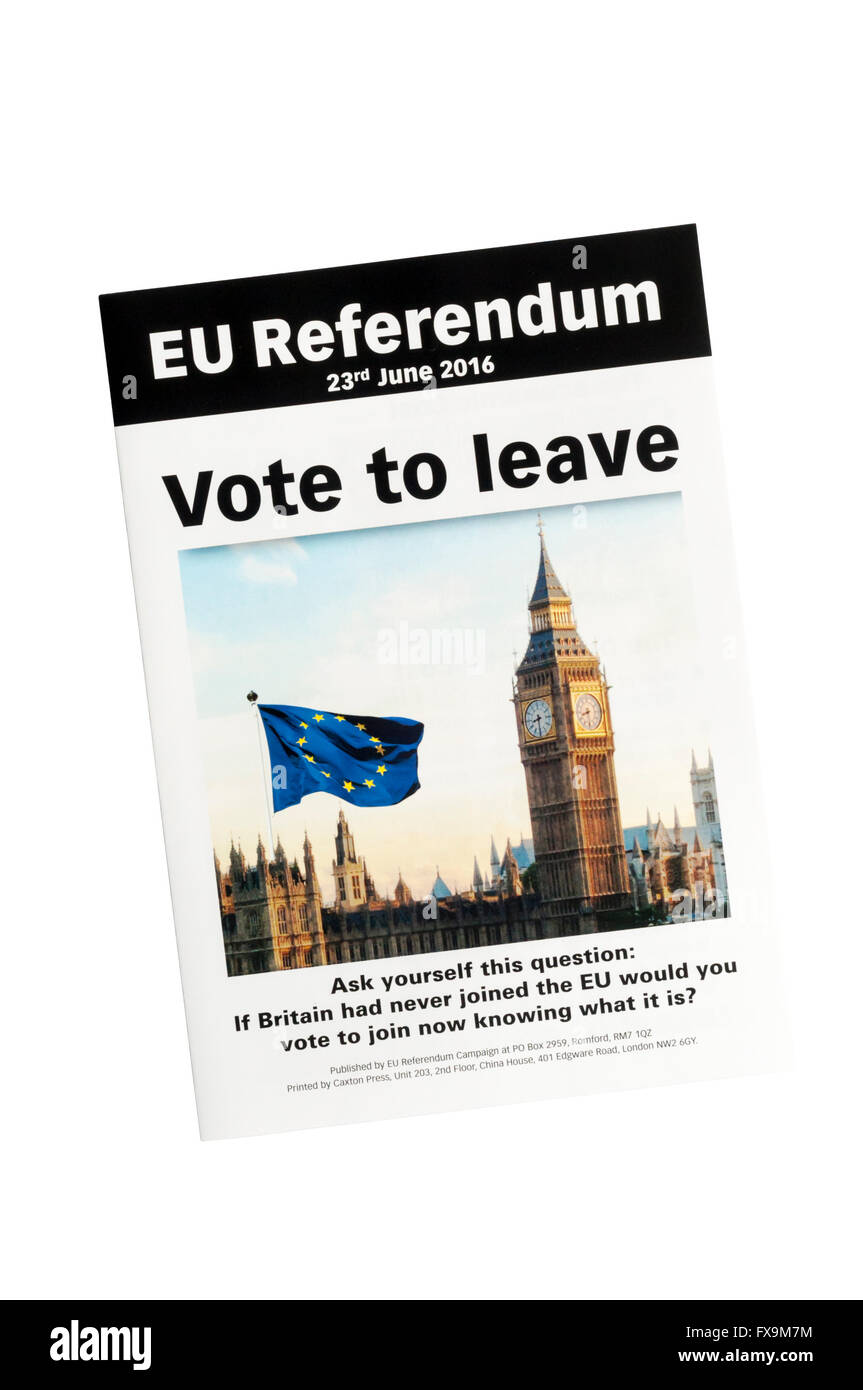 An anti-EU leaflet ahead of the 2016 European EU referendum. Stock Photo