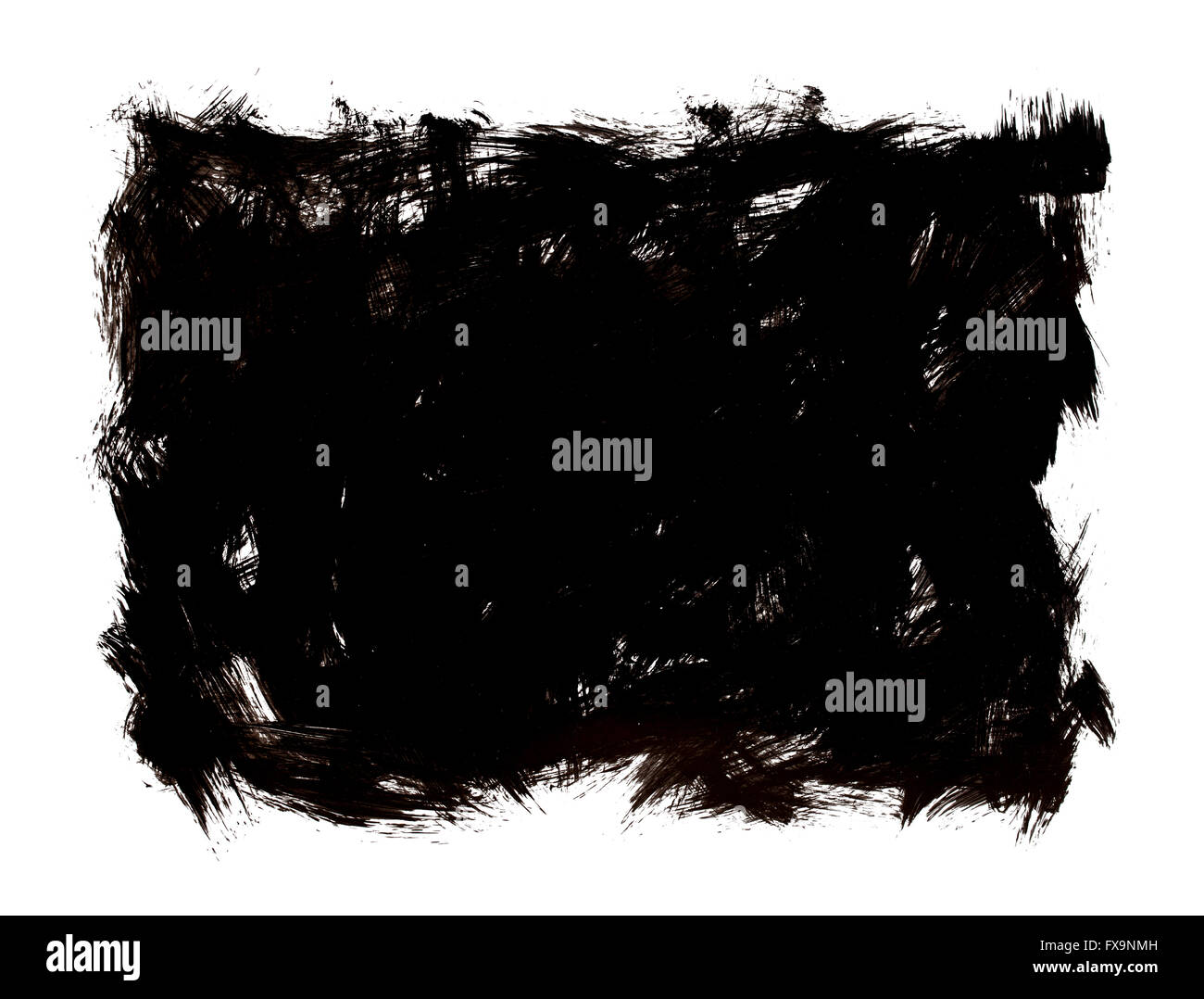 Black Painted Brush Strokes Patch Isolated on White Background. Stock Photo