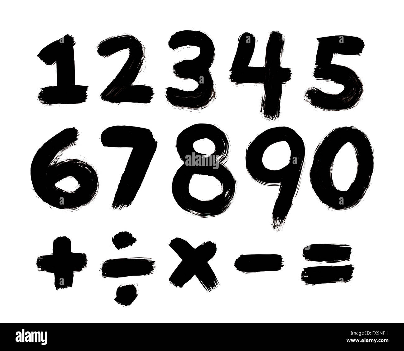 Black Painted Brushed Numbers Isolated on White Background. Stock Photo