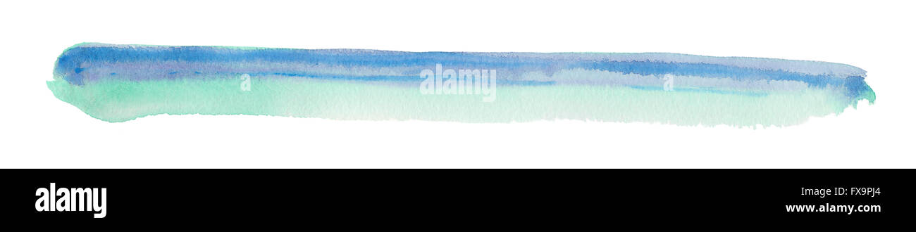 Light blue watercolor paint brush stroke isolated on white background ...