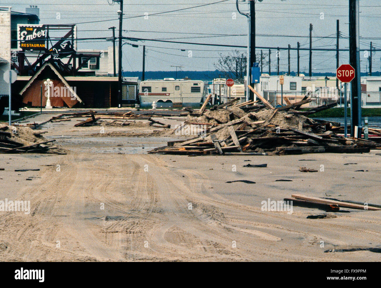 Ocean City, Maryland, USA, 28th September, 1985 Hurricane Gloria comes ashore in Ocean City, Maryland,  Credit: Mark Reinstein Stock Photo