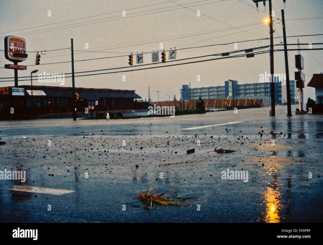 Ocean City, Maryland, USA, 28th September, 1985 Hurricane Gloria comes ashore in Ocean City, Maryland,  Credit: Mark Reinstein Stock Photo