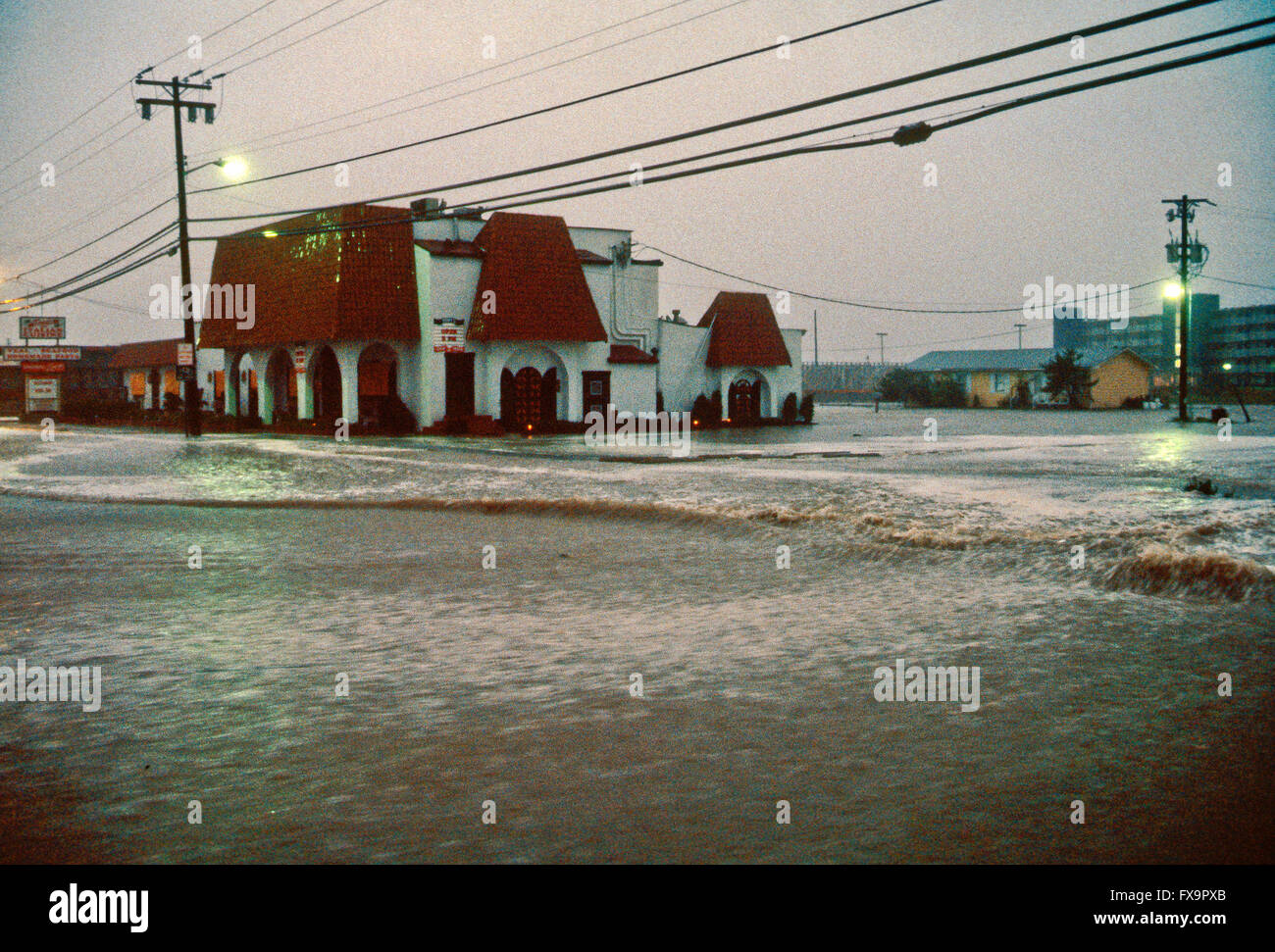 Ocean City, Maryland, USA, 28th September, 1985 Hurricane Gloria comes ashore in Ocean City, Maryland,  Credit: Mark Reinstein Stock Photo