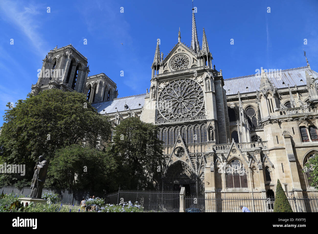 France. Paris. Cathedral of Notre-Dame. Gothic. 13th century. View of southern facade. Stock Photo