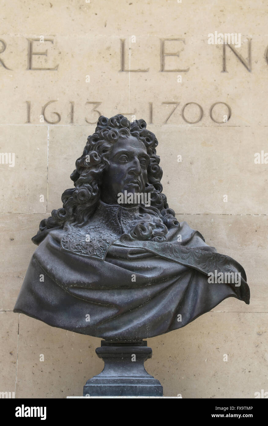 Memorial to landscape architect, Andre le Notre (1613-1700),  Tuileries garden, Paris, France Stock Photo