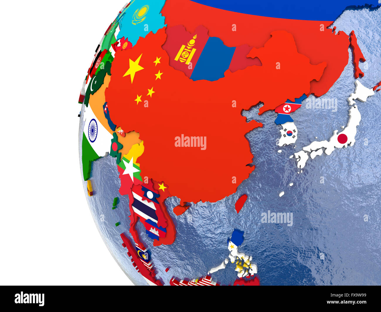 Political Map Of East Asia With Each Country Represented By Its National Flag Stock Photo - Alamy
