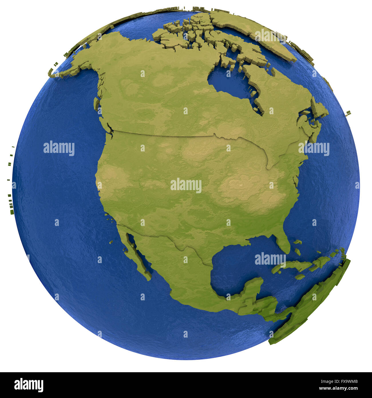 North America on detailed model of planet Earth with visible country ...
