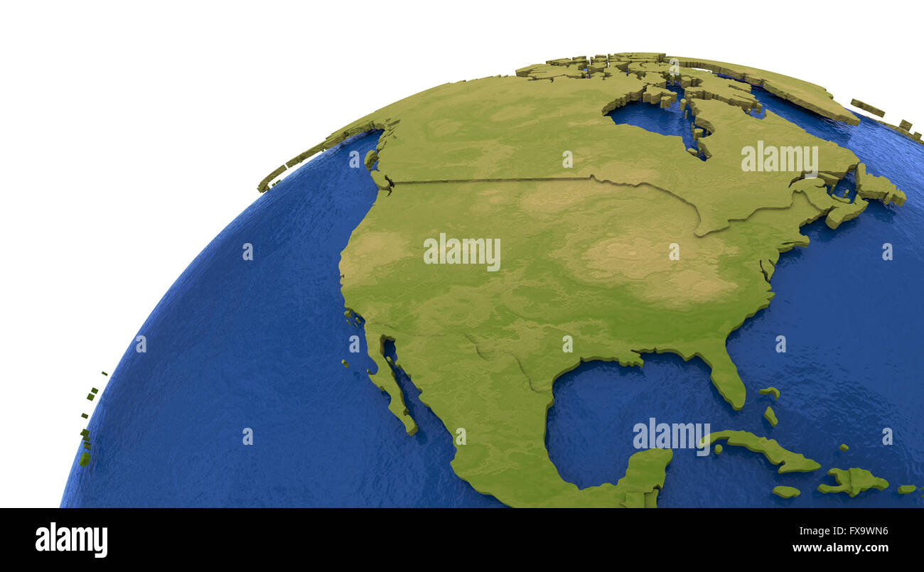 North America on detailed model of planet Earth with visible country ...