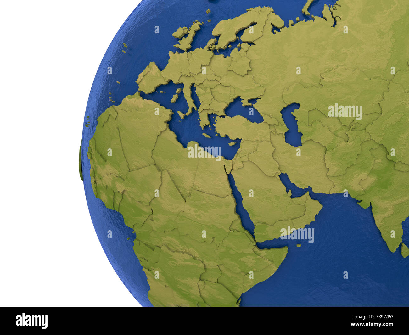 Europe, Middle East and Africa - EMEA region - on detailed model of