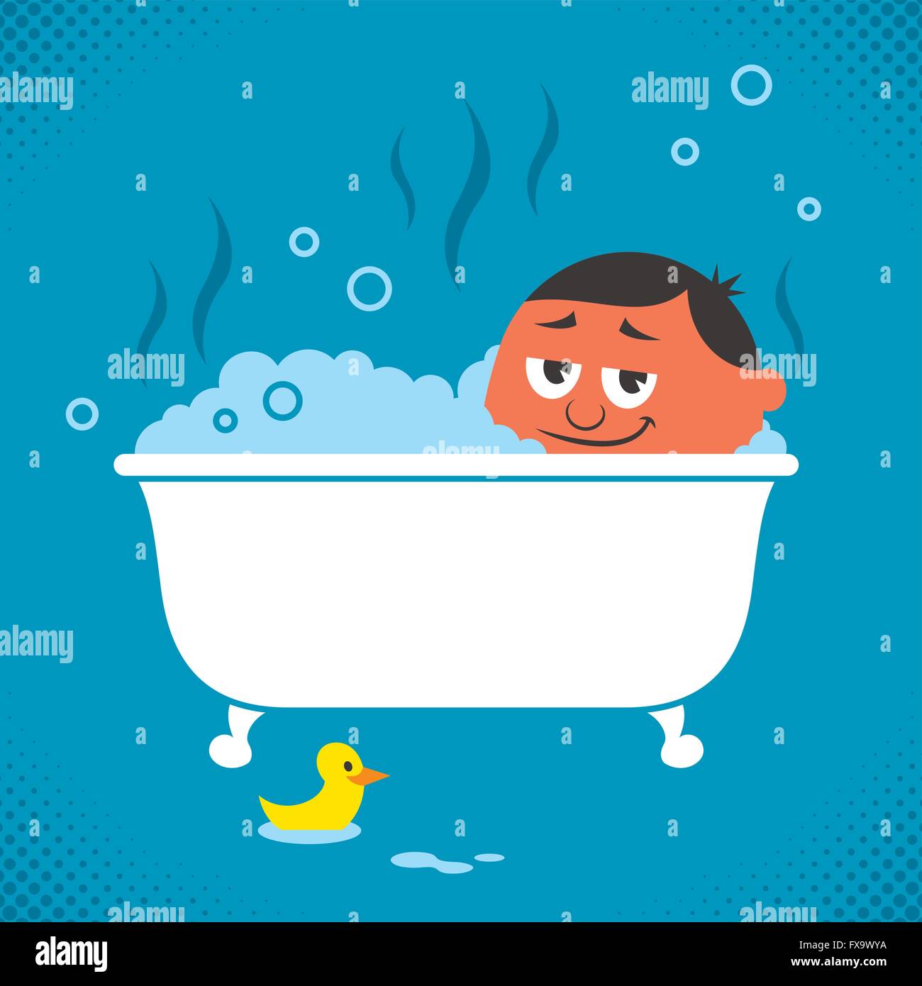 Man relaxing in bathtub. No transparency and gradients used. Stock Vector