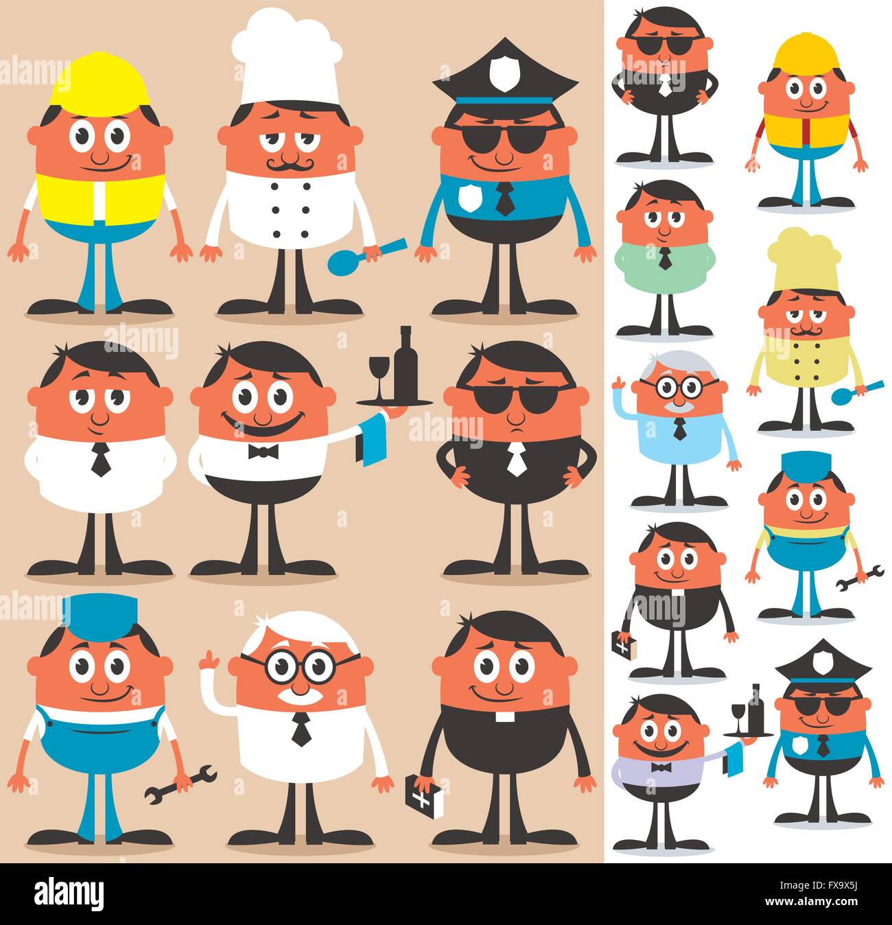 Set of cartoon characters of different occupations. Stock Vector