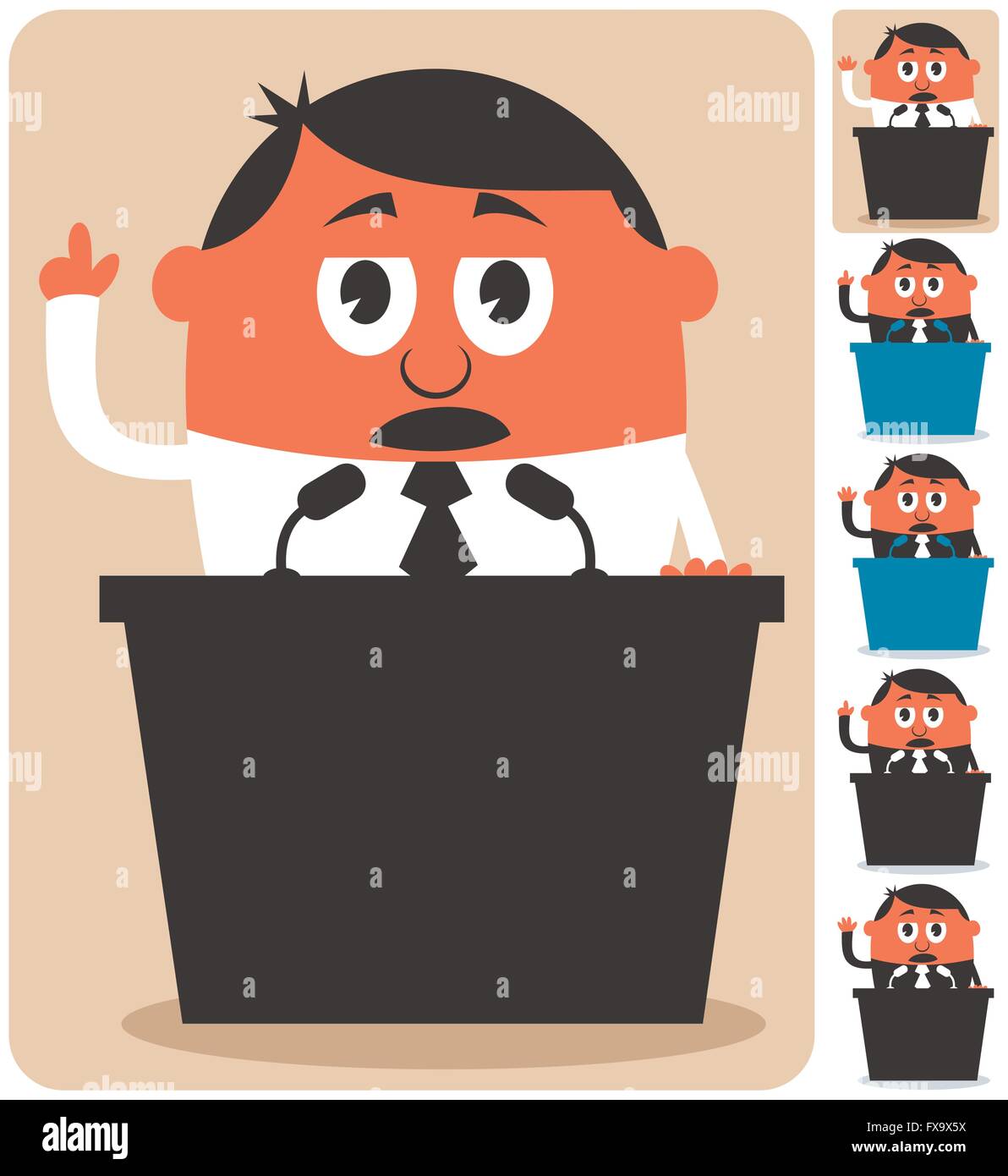 Cartoon of politician over white background in 6 versions. Stock Vector