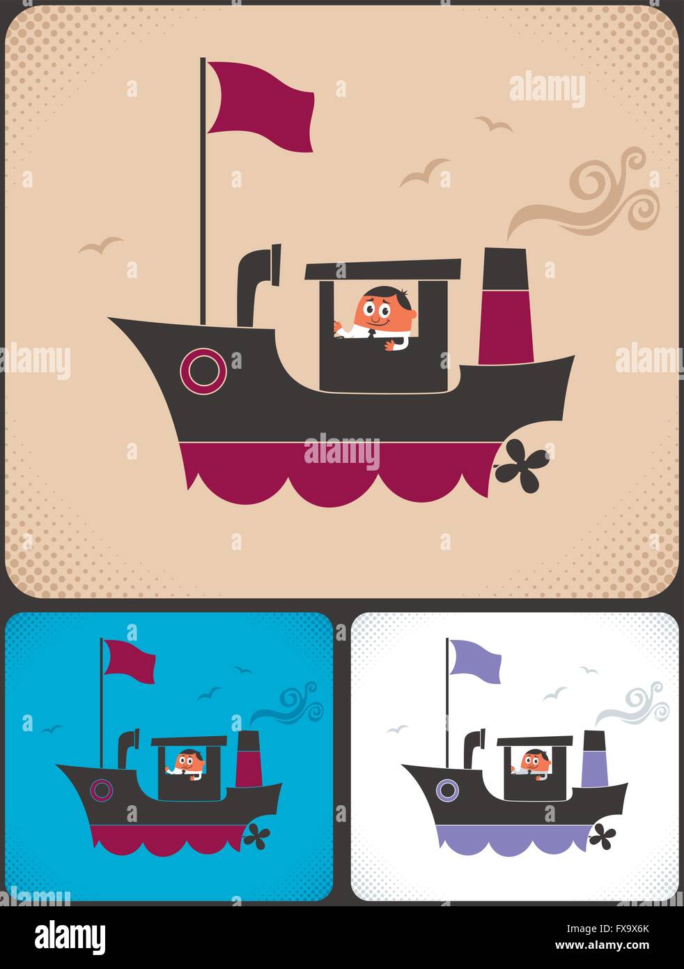 Cartoon ship and its captain. Stock Vector