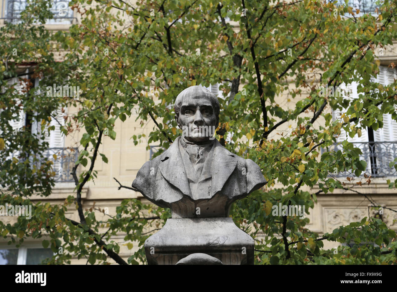 Bust of Auguste Compte (1789-1857). By Jean-Antoine Injalbert, 1902.  Place Sorbonne. Paris. France. Stock Photo