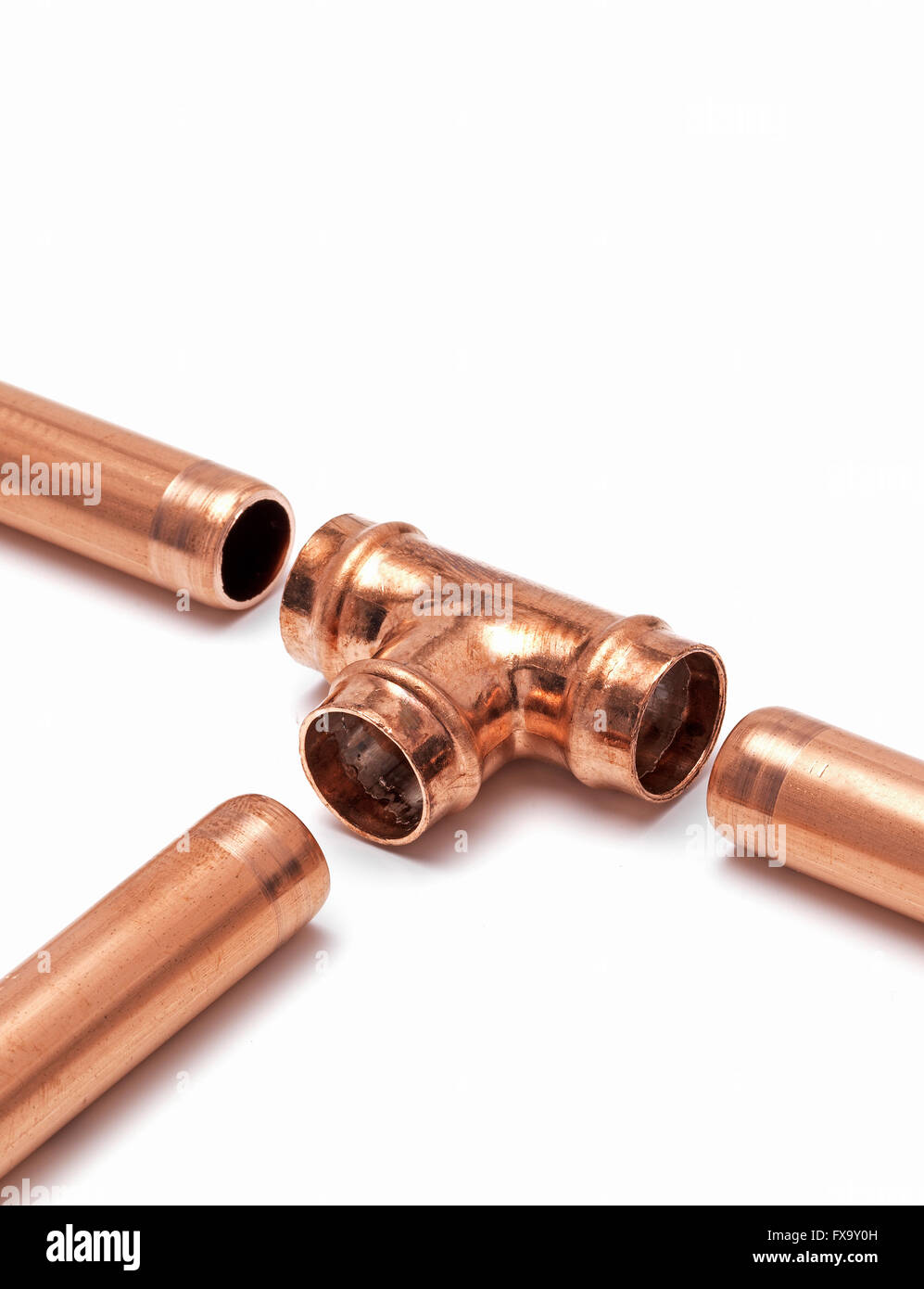 Copper pipe with joint Stock Photo Alamy